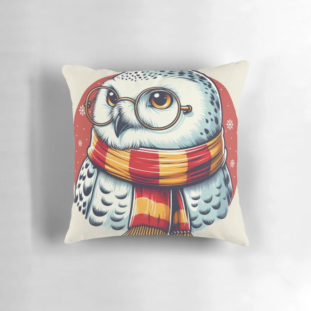 Soft and cozy snowy owl-themed decorative pillow with magical bird design