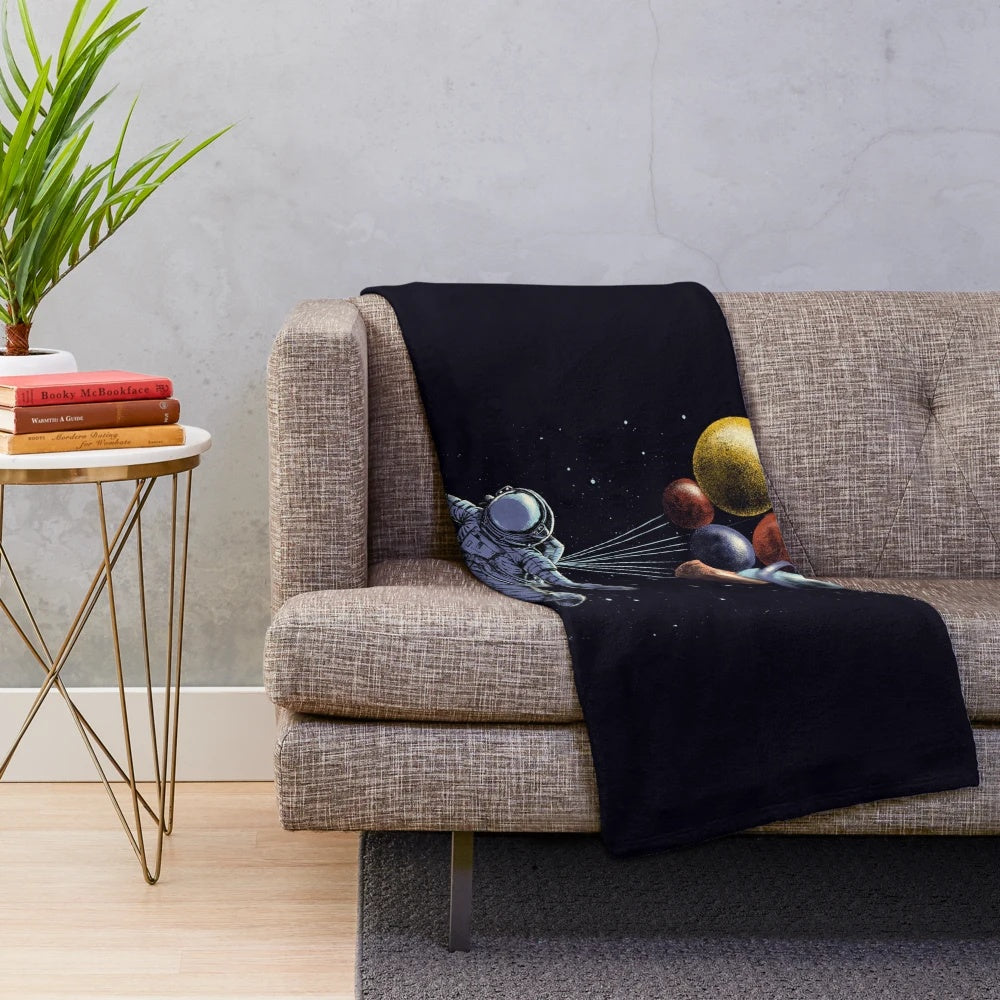 Space travel plush blanket featuring a dreamlike cosmic landscape