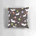 A cozy throw pillow featuring a delightful space unicorn design in a retro, cosmic pattern.
