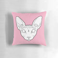 A white sphynx cat pillow with a dotwork, occult-inspired design, perfect for adding a touch of whimsy to any space.
