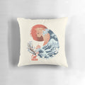 Beautifully illustrated "Spirit Animal" cat pillow with ukiyo-e inspired Japanese art design