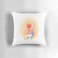 Whimsical spring pillow featuring a deer in a floral fantasy landscape