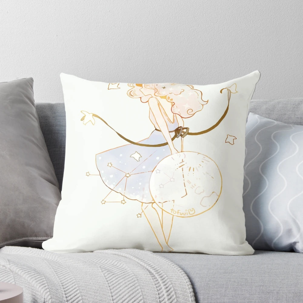 Soft, floral-patterned pillow with a serene spring moon design, perfect for adding natural beauty to any bedroom or living space.