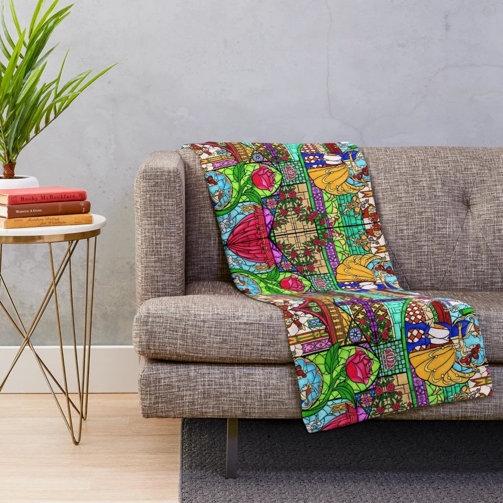 Stained glass window pattern plush soft blanket