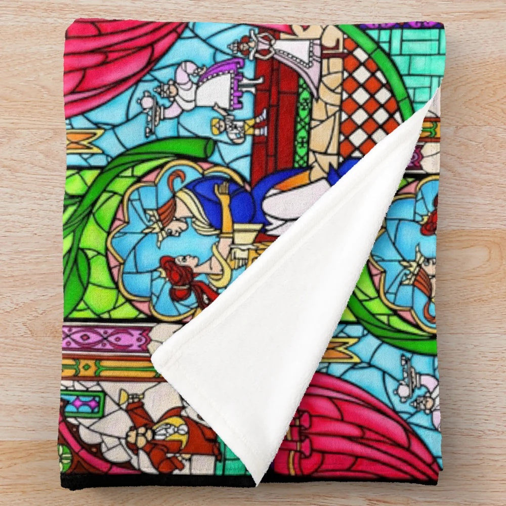 Stained glass window pattern plush soft blanket