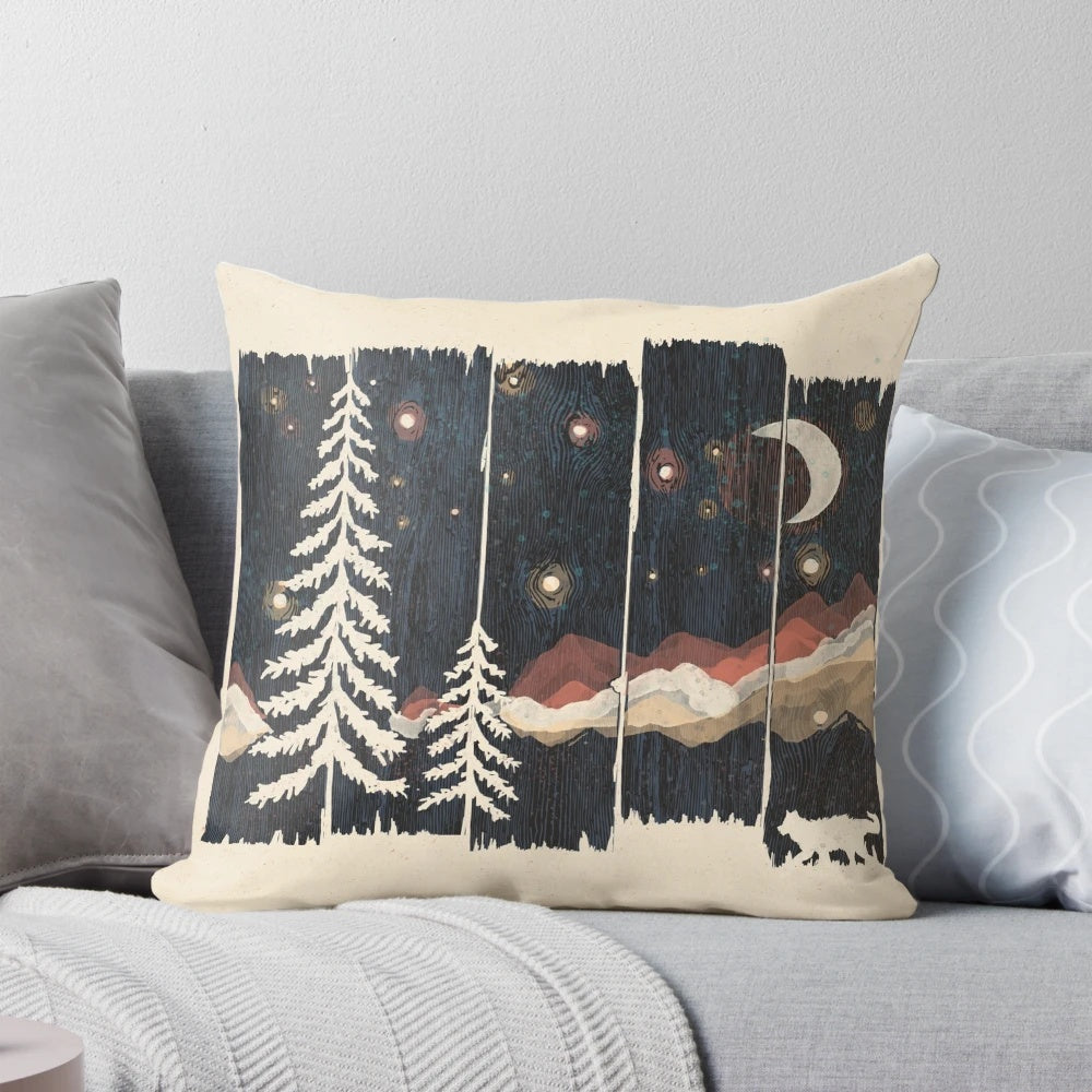Cozy Starry Night Mountain Landscape Pillow for Peaceful Decor