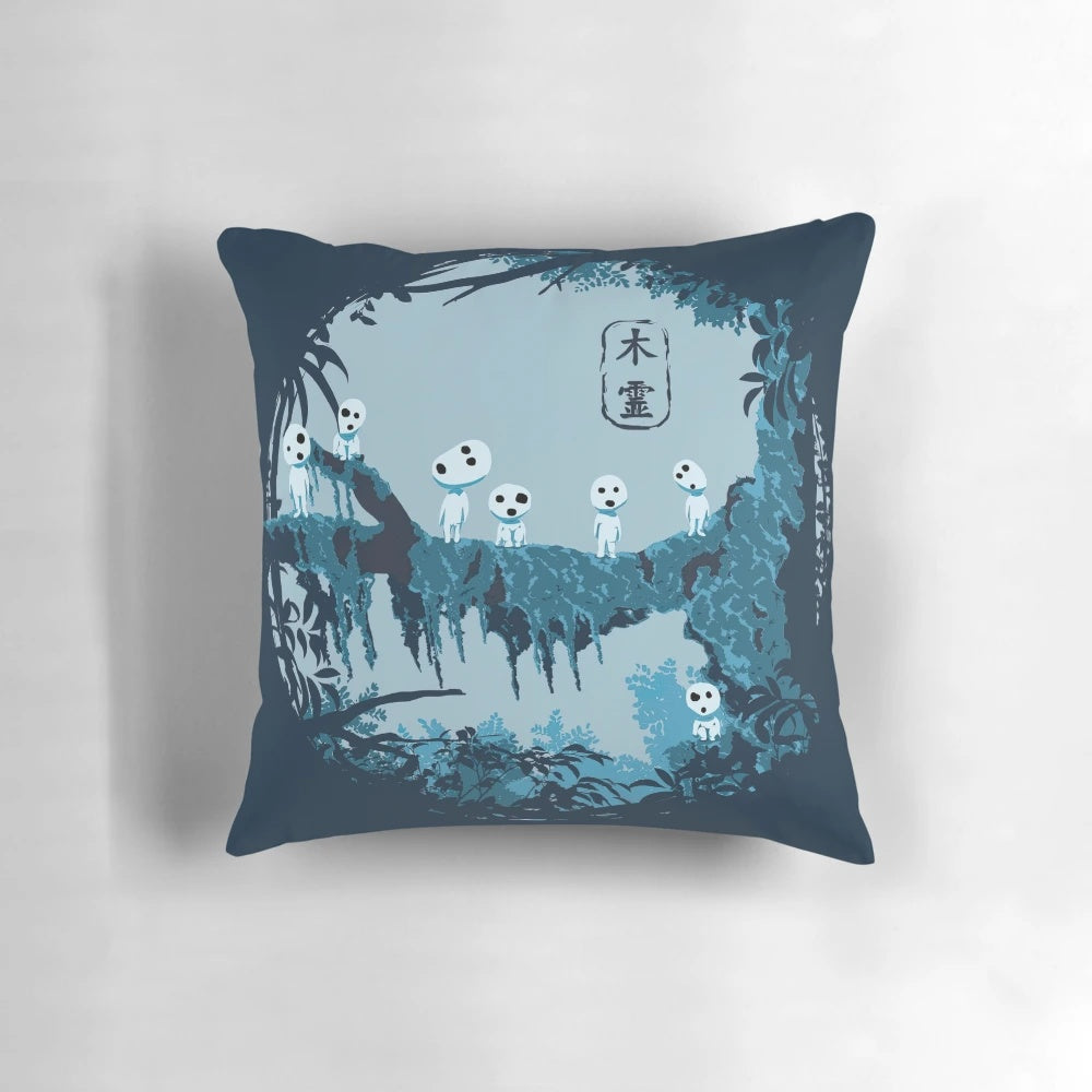 Soft, plush Studio Ghibli anime-inspired pillow featuring beloved characters like Totoro, Jiji, and Calcifer.