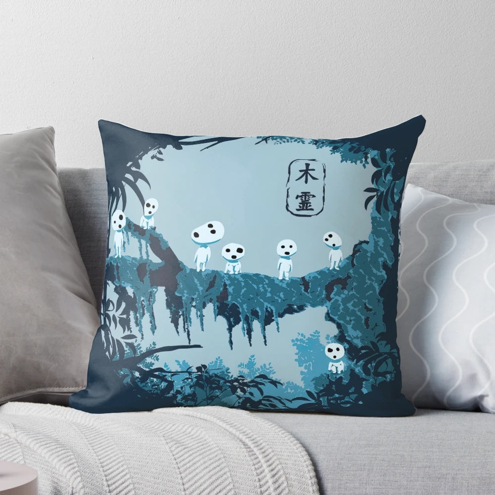 Soft, plush Studio Ghibli anime-inspired pillow featuring beloved characters like Totoro, Jiji, and Calcifer.