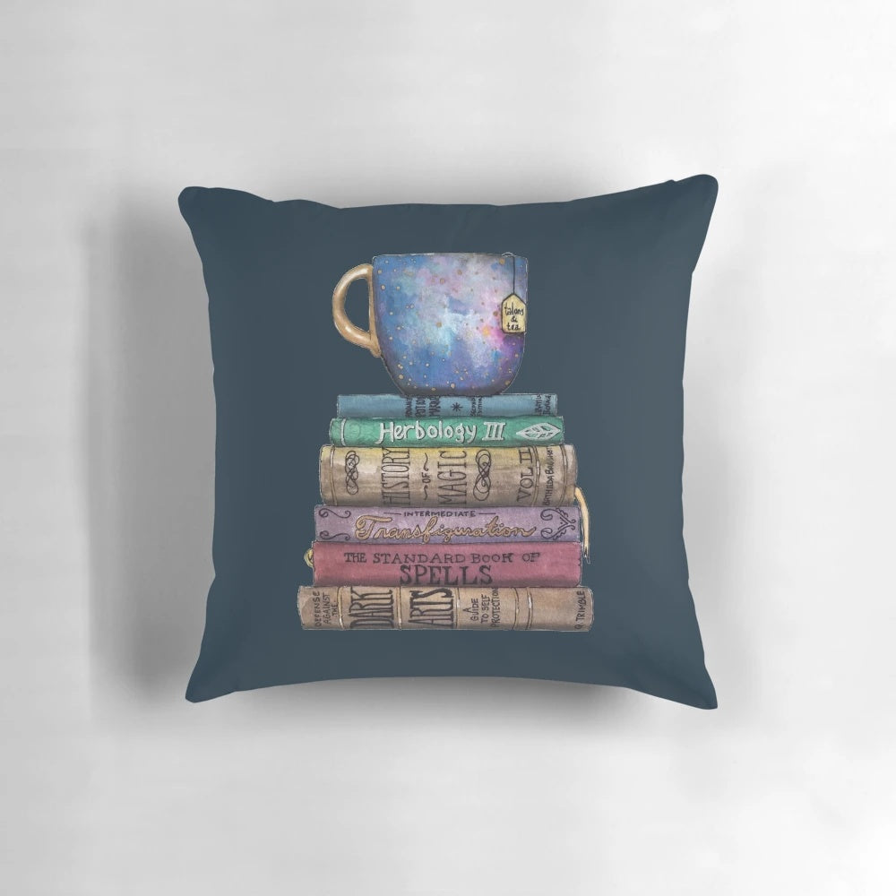 A cozy, dark-themed pillow featuring a galaxy design, perfect for the studious wizard or witch.
