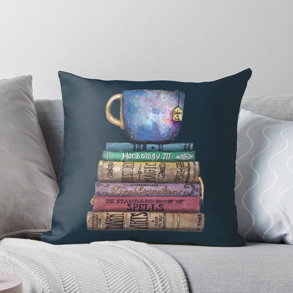 A cozy, dark-themed pillow featuring a galaxy design, perfect for the studious wizard or witch.