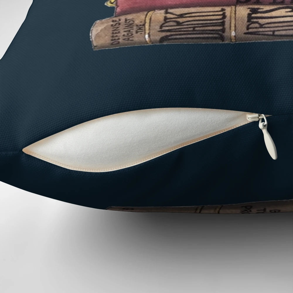 A cozy, dark-themed pillow featuring a galaxy design, perfect for the studious wizard or witch.
