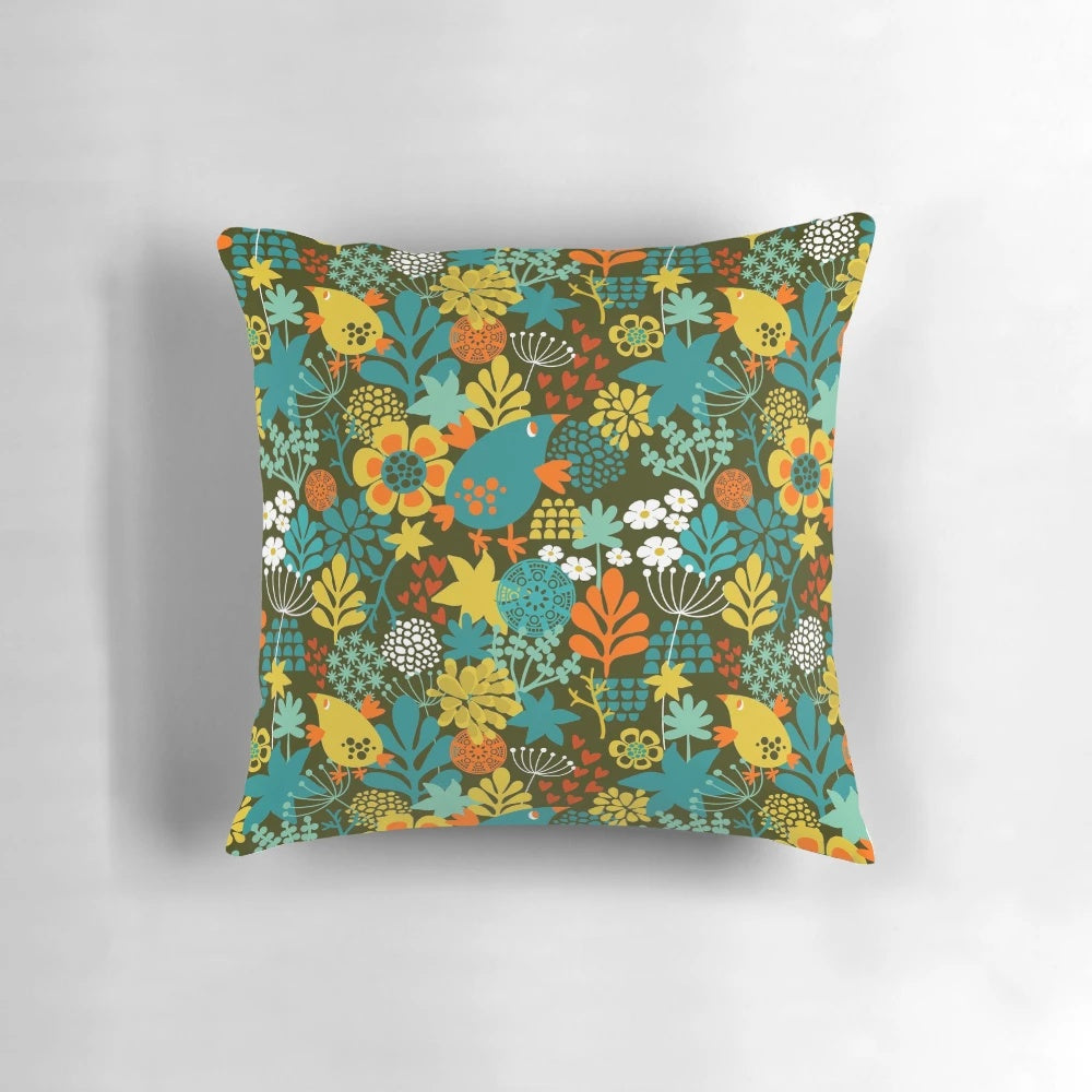 Beautifully crafted decorative pillow with a summer romance-inspired design, featuring a nature-themed floral pattern.