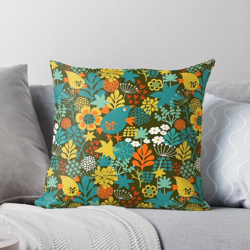 Beautifully crafted decorative pillow with a summer romance-inspired design, featuring a nature-themed floral pattern.