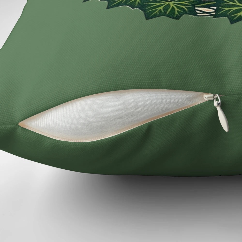 Beautifully illustrated pillow featuring a pair of graceful swans in a lush, green setting