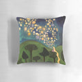 Tangled-inspired pillow featuring floating magical lights and Rapunzel's princess design