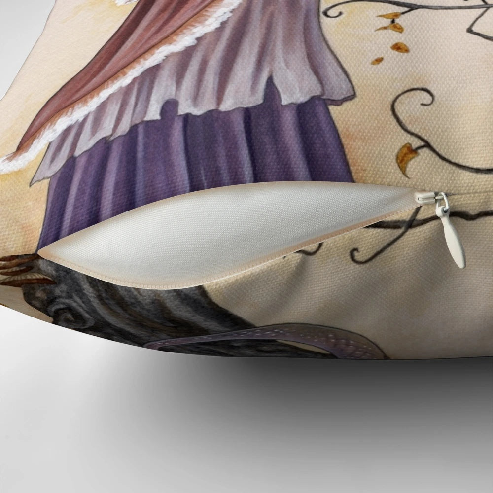 Whimsical 'The Dragon Charmer' fairy and dragon fantasy-themed pillow by artist Amy Brown
