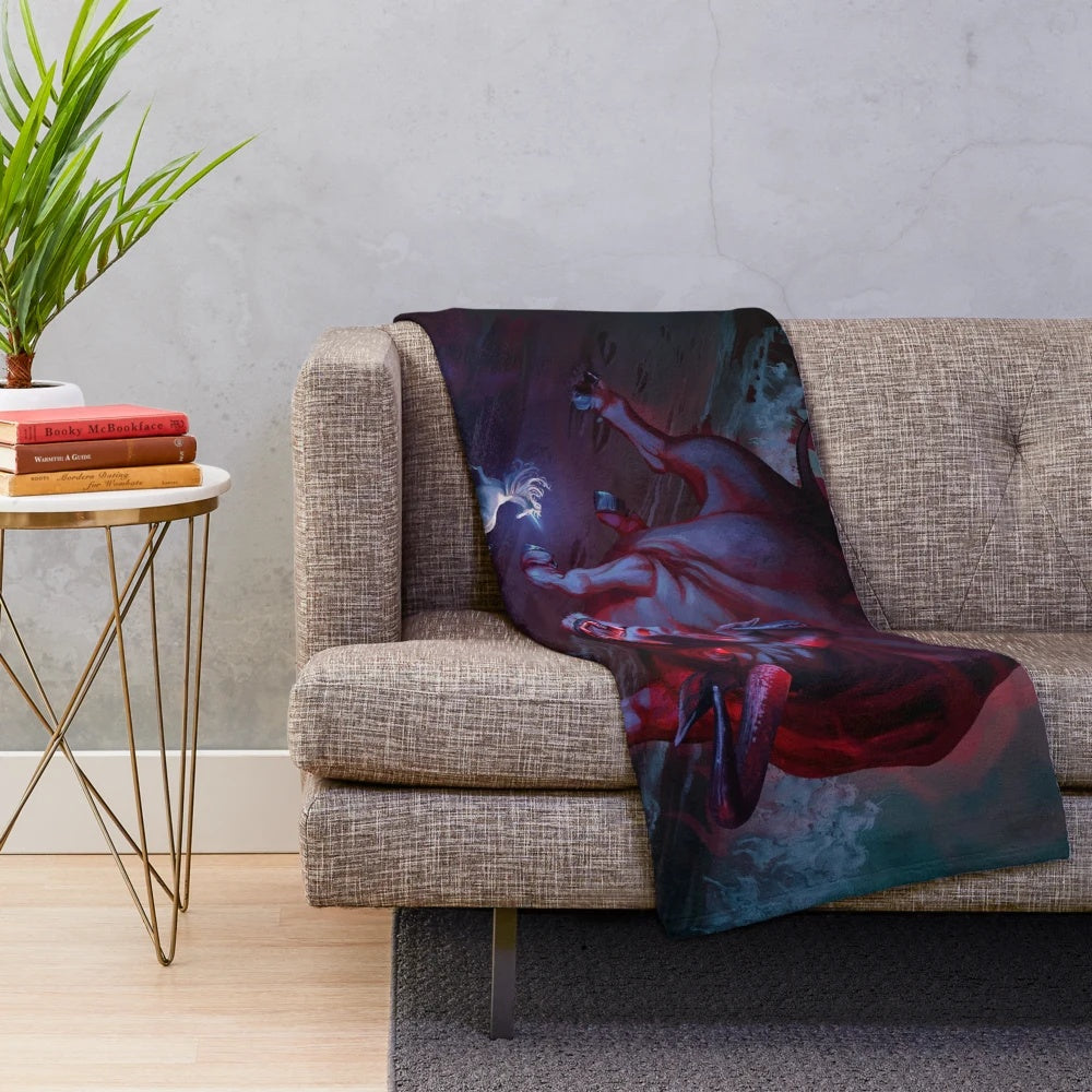 The Last Unicorn inspired plush blanket featuring a magical unicorn