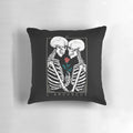 Decorative throw pillow featuring "The Lovers" tarot card design with a gothic, occult-inspired floral and skull motif.