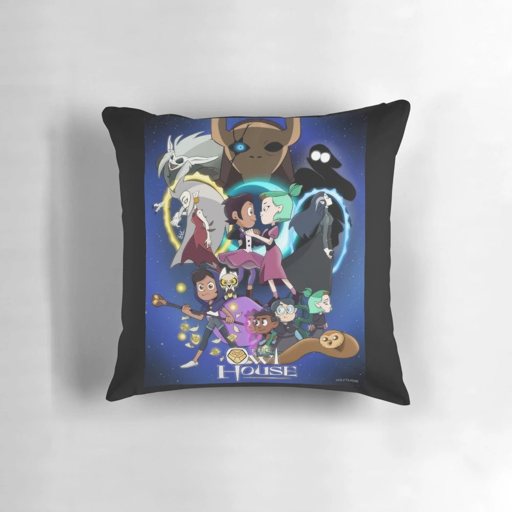 Vibrant "The Owl House" poster printed on a soft, cozy pillow featuring characters like Amity Blight and Lumity