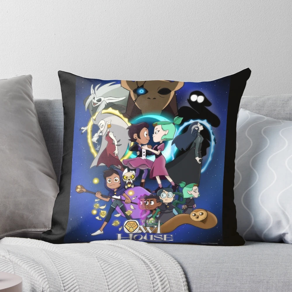 Vibrant "The Owl House" poster printed on a soft, cozy pillow featuring characters like Amity Blight and Lumity