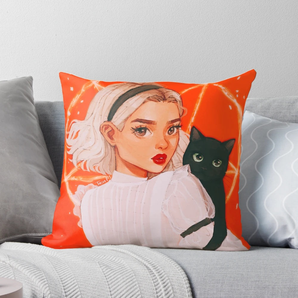 The Teenage Witch" themed pillow with a whimsical, mystical design