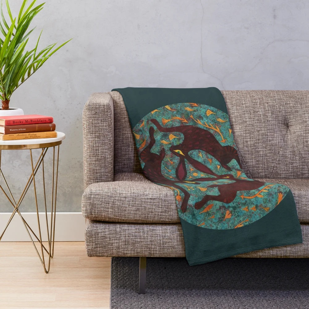 Three Hares Plush Blanket with Folklore Inspired Design