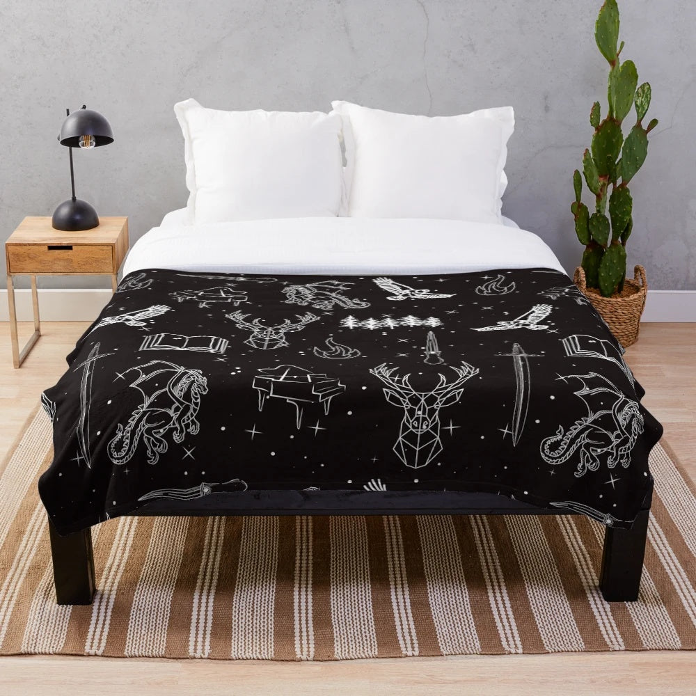 Throne of Glass inspired plush blanket with fantasy book series design