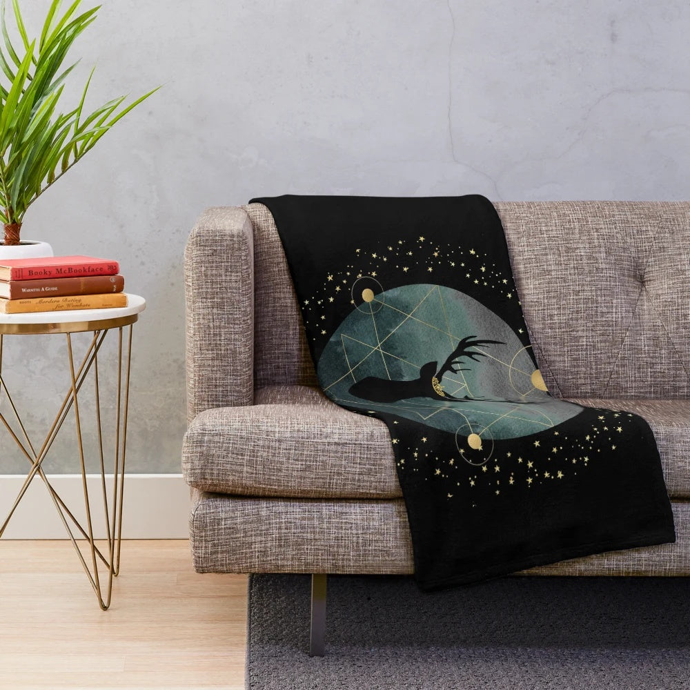 Throne of Glass inspired plush blanket featuring a majestic forest stag design