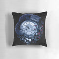 Whimsical "Time in Wonderland" Alice in Wonderland inspired throw pillow featuring the Cheshire Cat and fantasy elements
