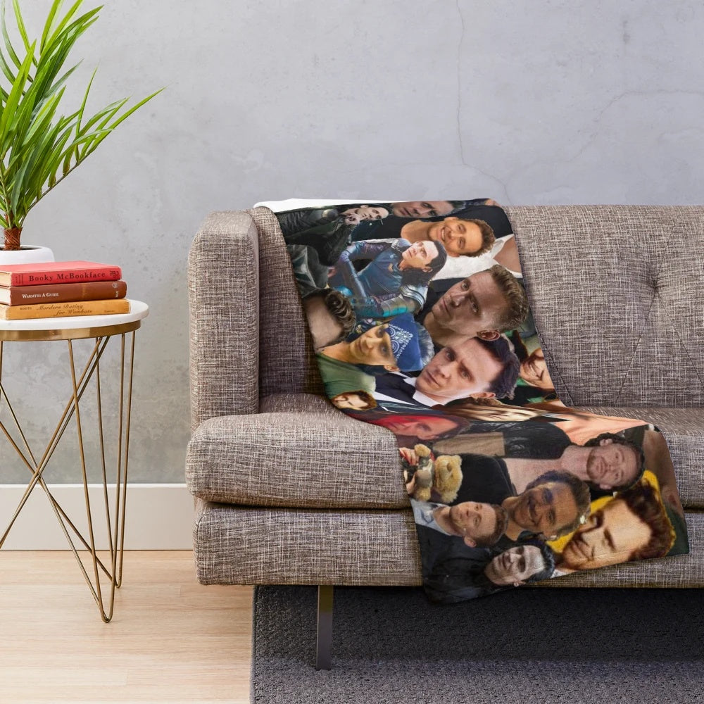 Tom Hiddleston collage design on a soft and cozy plush blanket