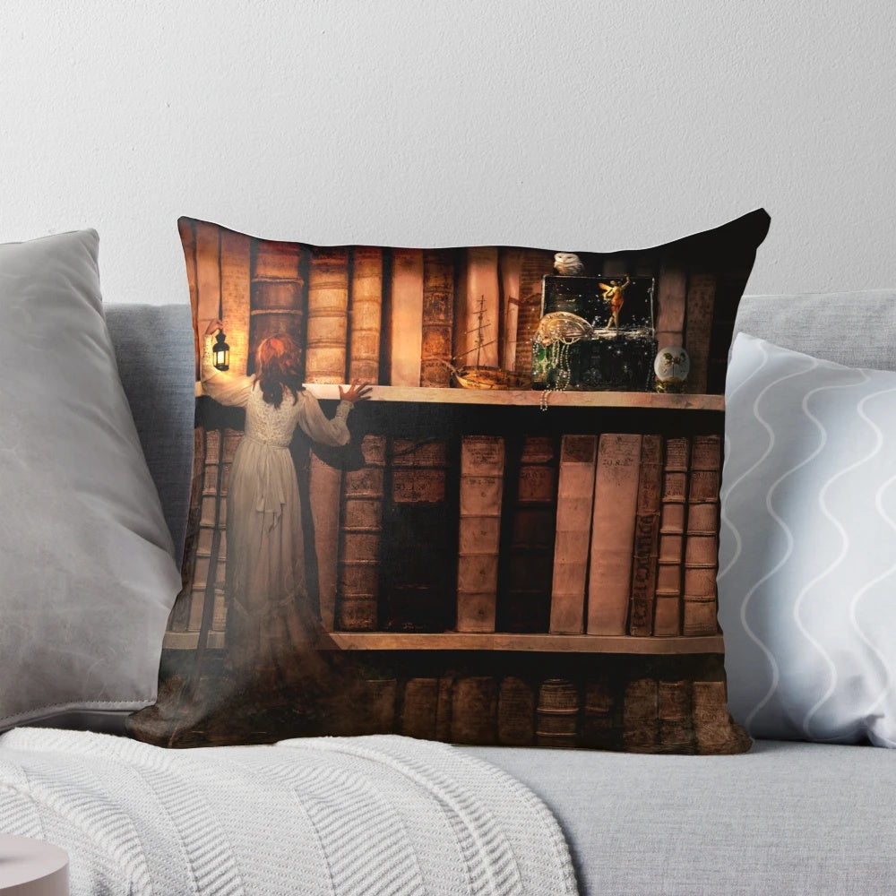 Cozy treasure hunt pillow with magical fairy design for book lovers