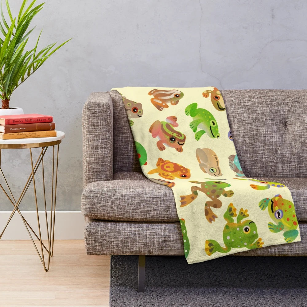 Lush tree frog plush blanket with vibrant colors and patterns