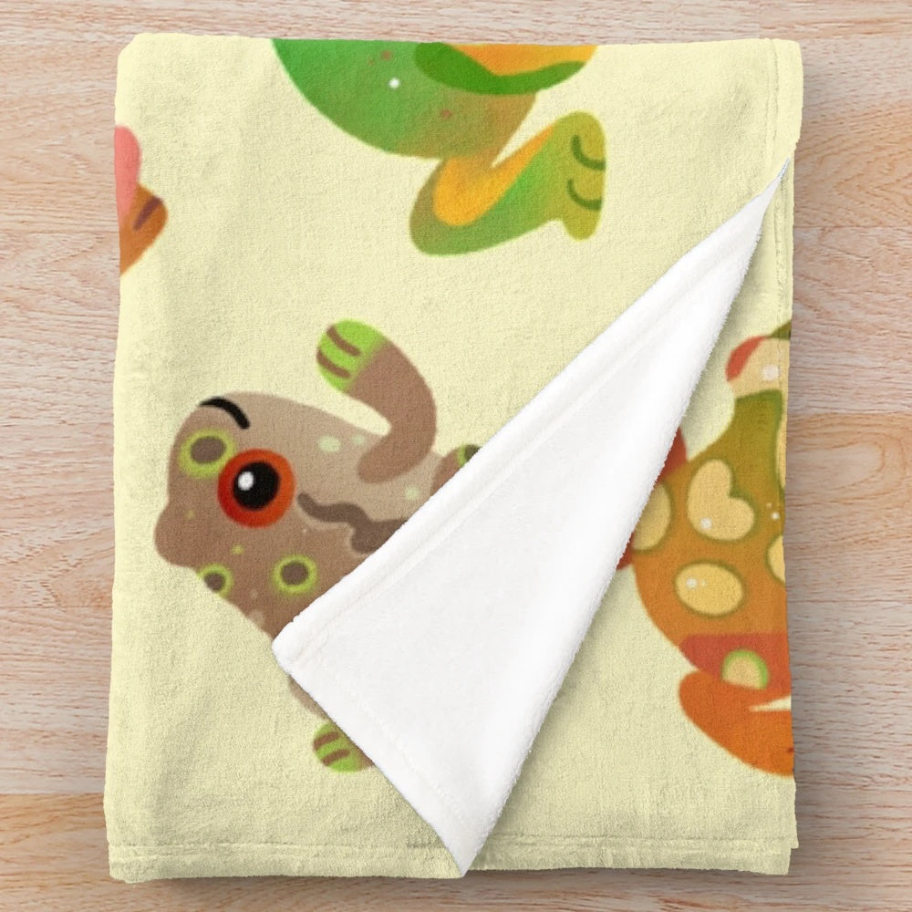 Lush tree frog plush blanket with vibrant colors and patterns