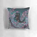 Watercolor illustration of a whimsical mermaid cat creature floating in an underwater landscape on a plush pillow