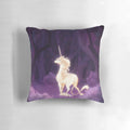 Magical unicorn in a fantasy lilac woodland design decorative pillow