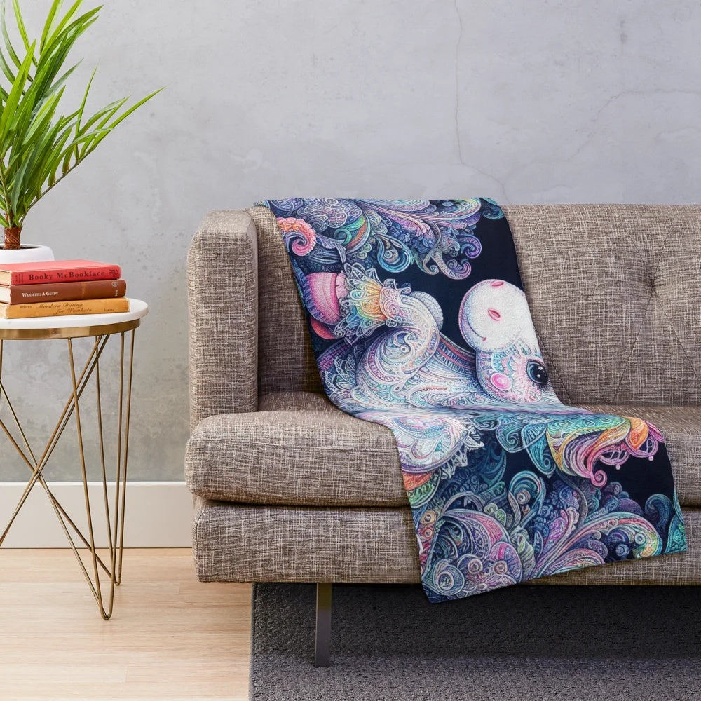 Soft and cozy unicorn plush blanket with lace accents for a whimsical touch