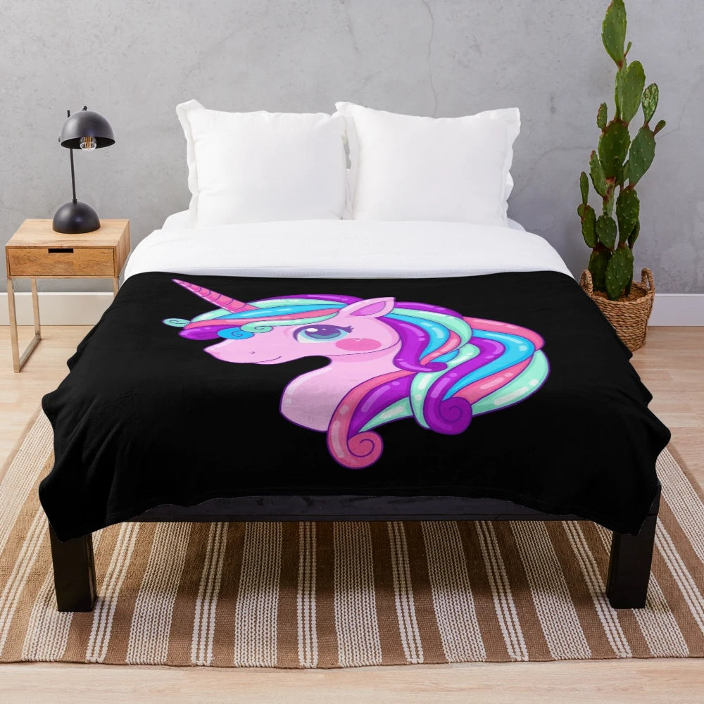 Colorful unicorn plush blanket with magical design