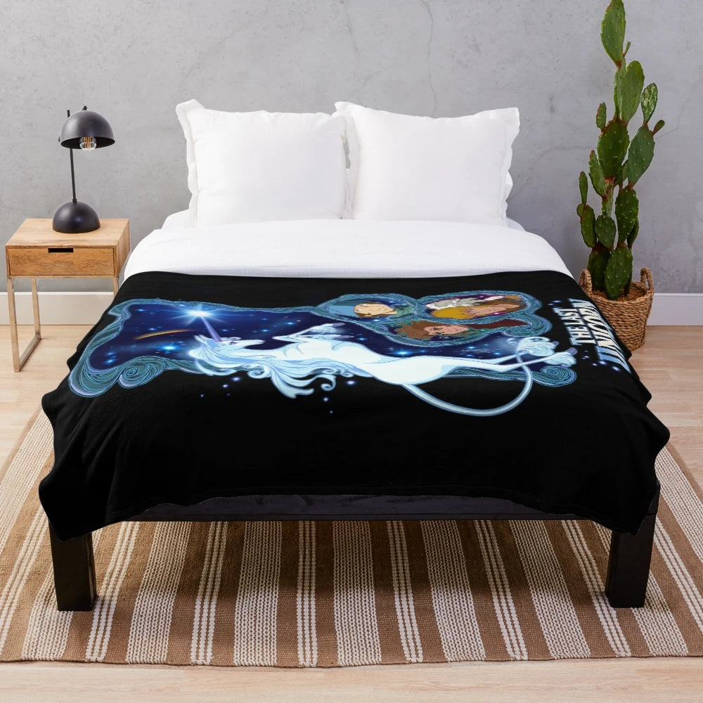 Soft and cozy unicorn plush blanket inspired by the fantasy classic "The Last Unicorn