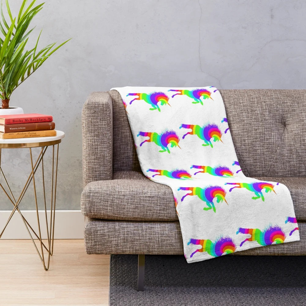 Unicorn plush blanket with colorful, abstract nature and spirit animal design