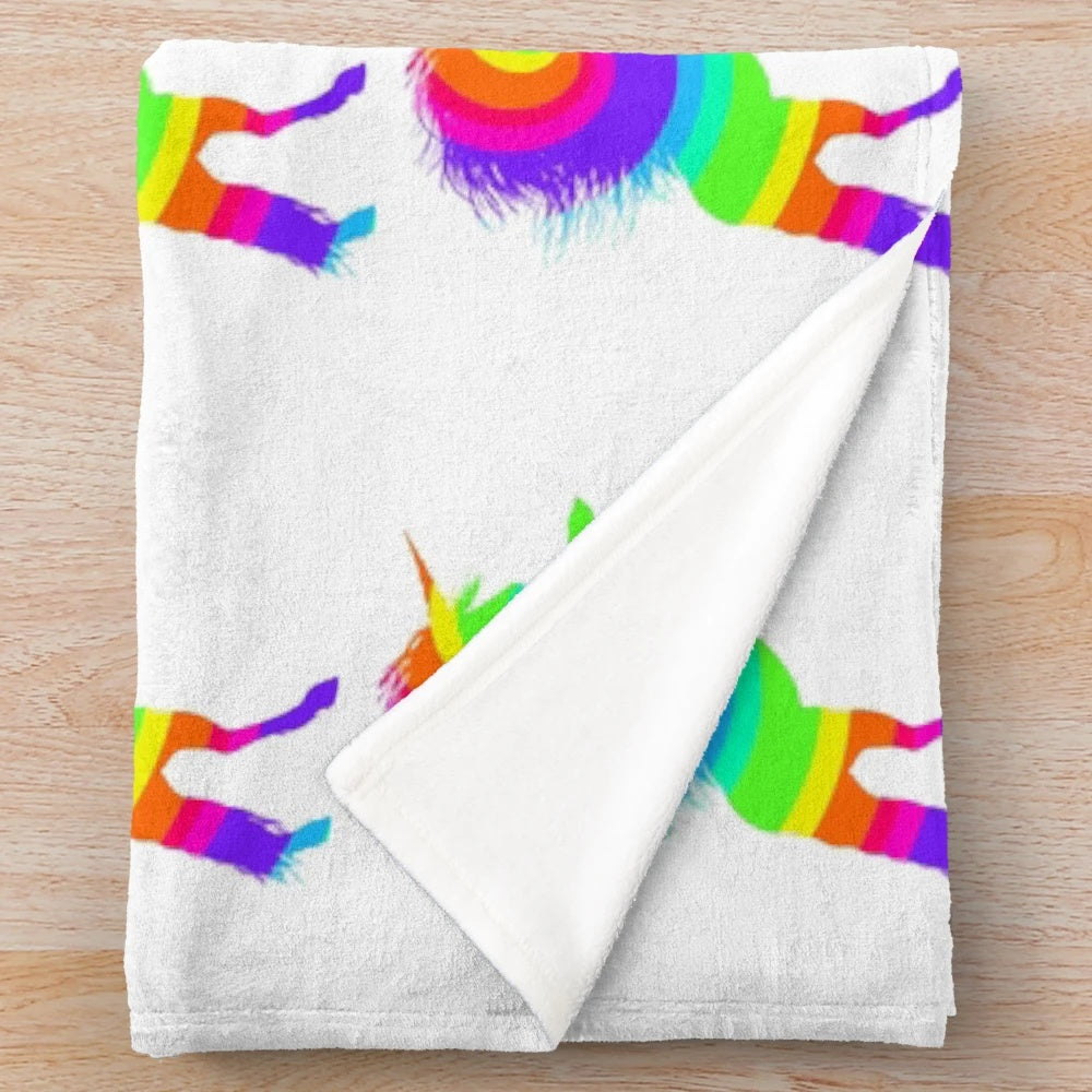 Unicorn plush blanket with colorful, abstract nature and spirit animal design