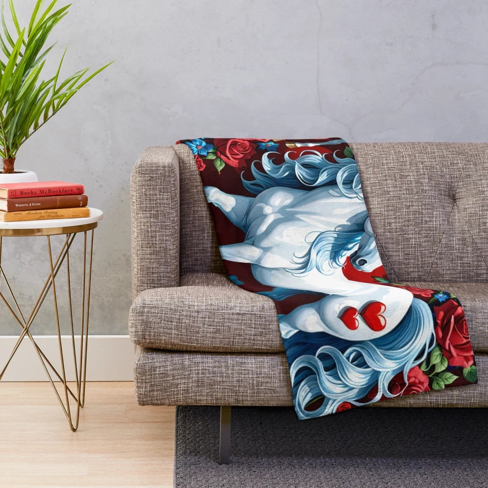 Soft and cuddly unicorn plush blanket with floral design