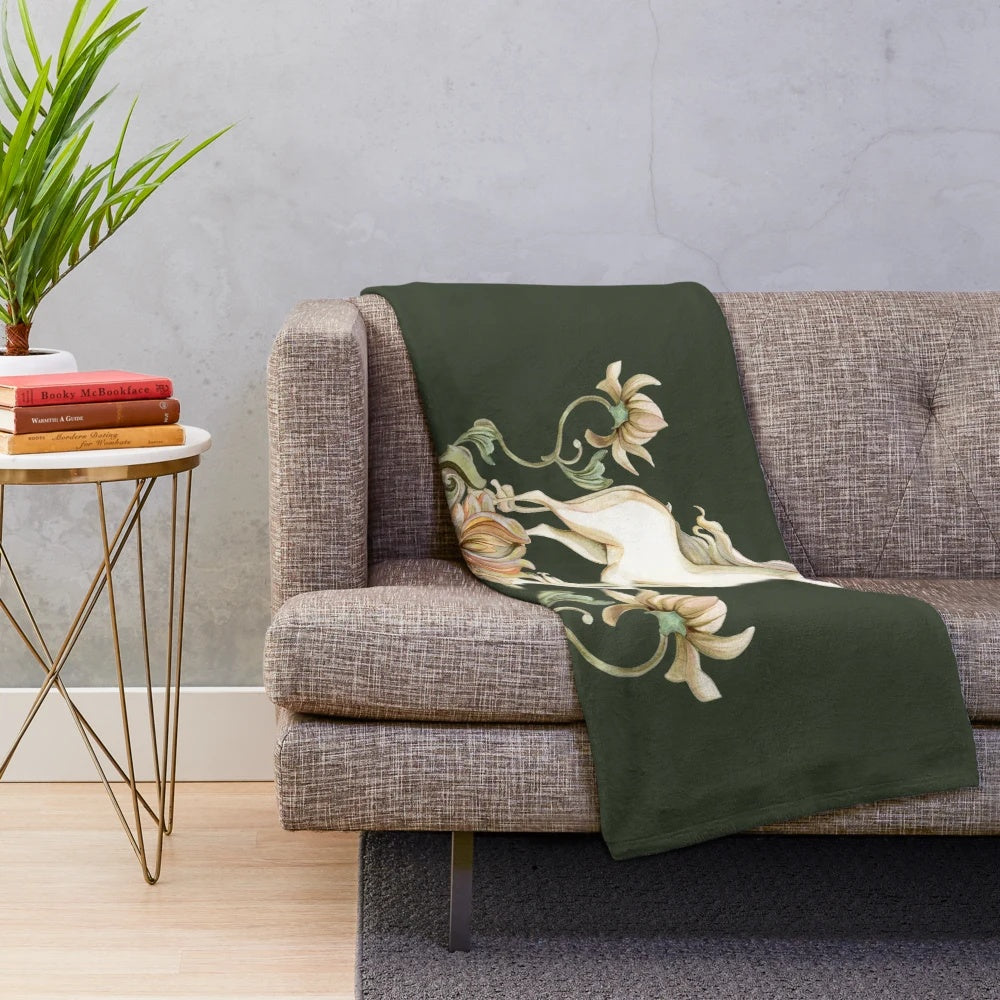 Cozy and artistic unicorn-themed plush blanket featuring a beautiful floral garden design