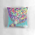 Whimsical "Up House" pillow with colorful balloons, capturing the spirit of the beloved Pixar film.
