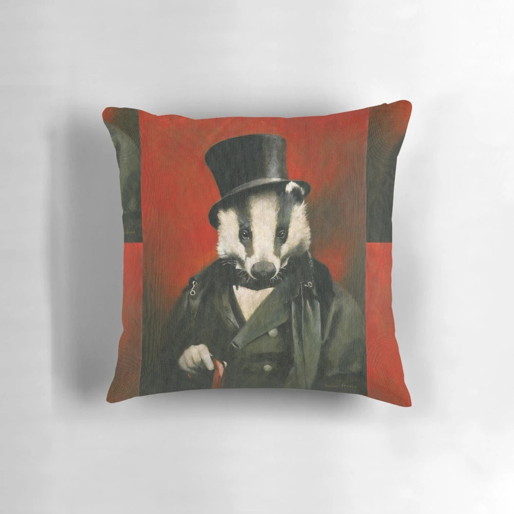 A whimsical acrylic portrait of a badger wearing a Victorian top hat, a humorous and charming wildlife art piece.