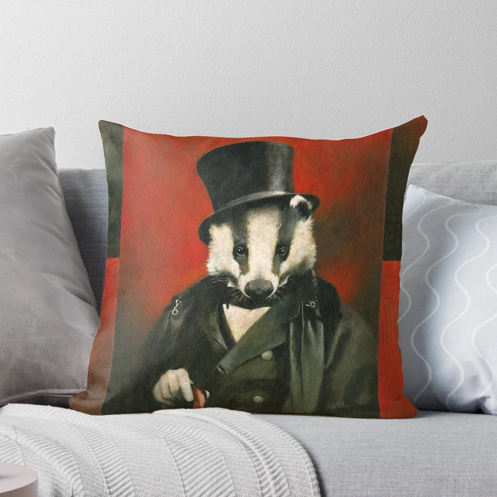A whimsical acrylic portrait of a badger wearing a Victorian top hat, a humorous and charming wildlife art piece.