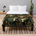 Vintage botanical plush blanket featuring midnight toadstools in a forest setting