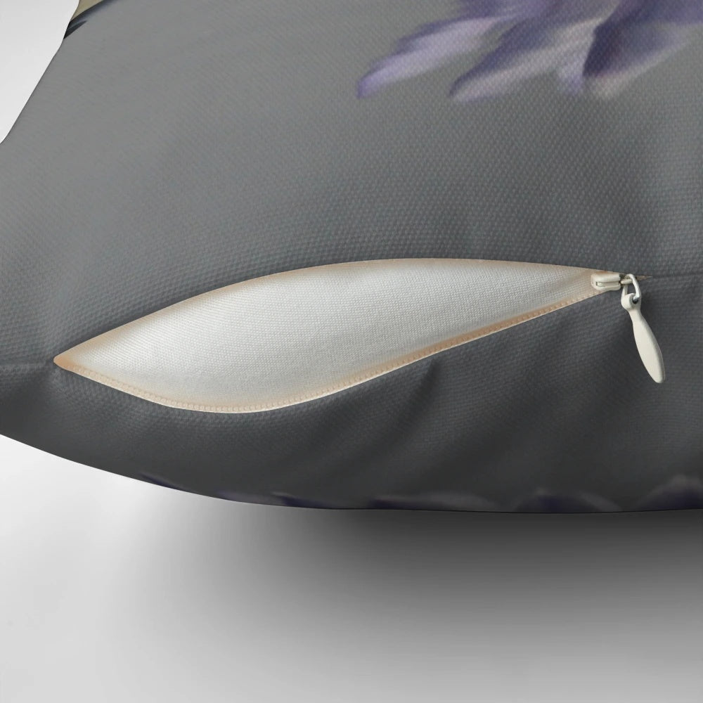 Close-up view of a beautiful water lily flower printed on a decorative pillow