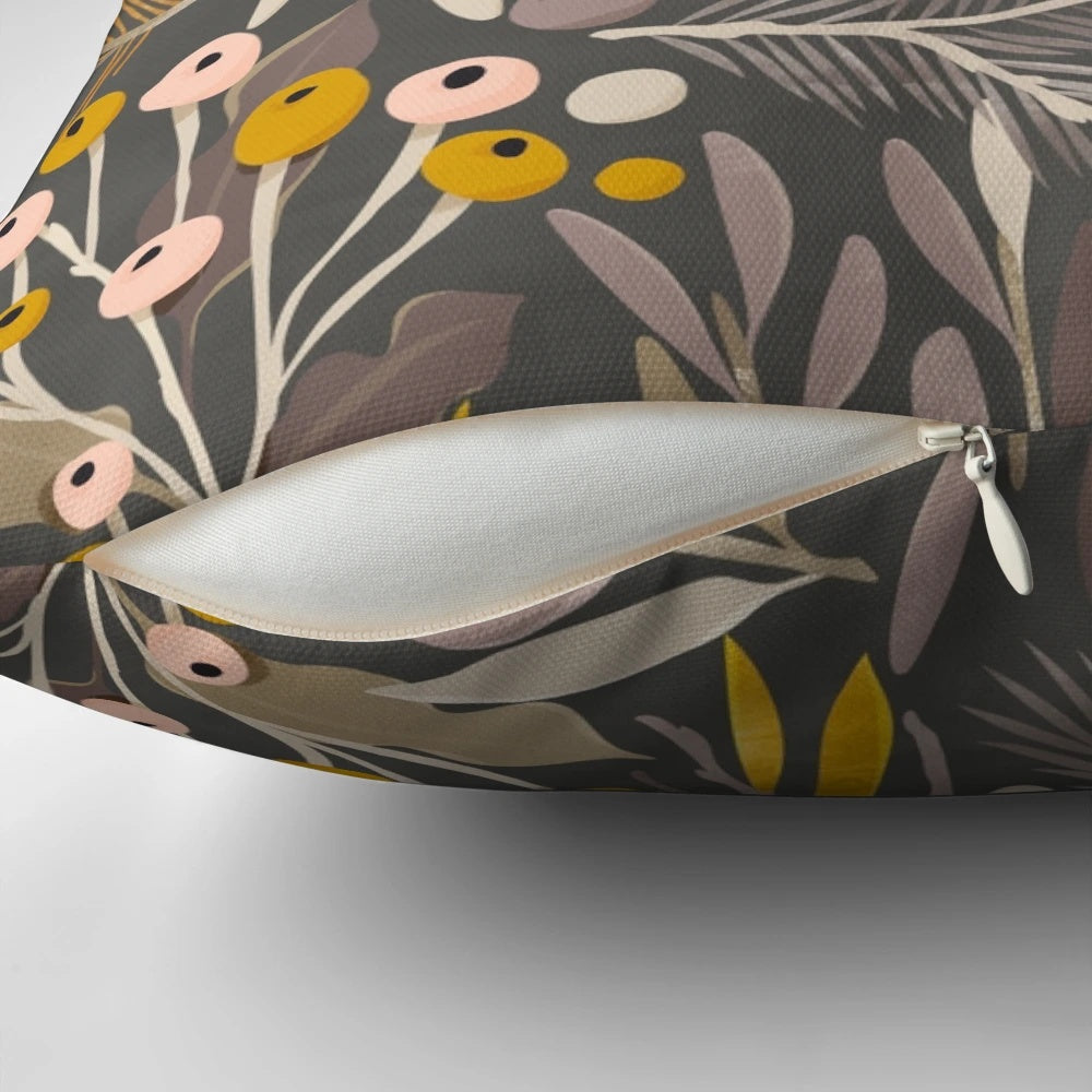 A beautifully crafted watercolor botanical pillow with delicate floral and leaf patterns, perfect for adding a touch of nature-inspired style to your living space.