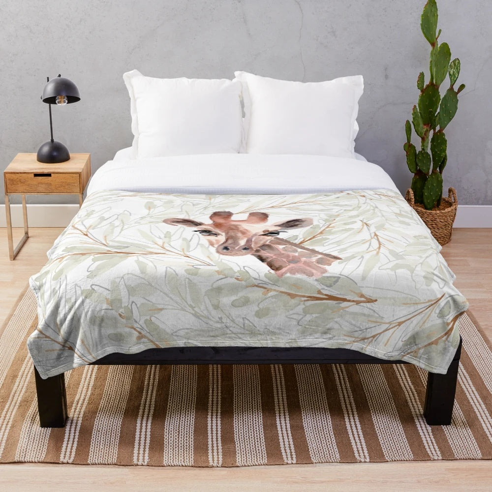Watercolor Giraffe Plush Blanket