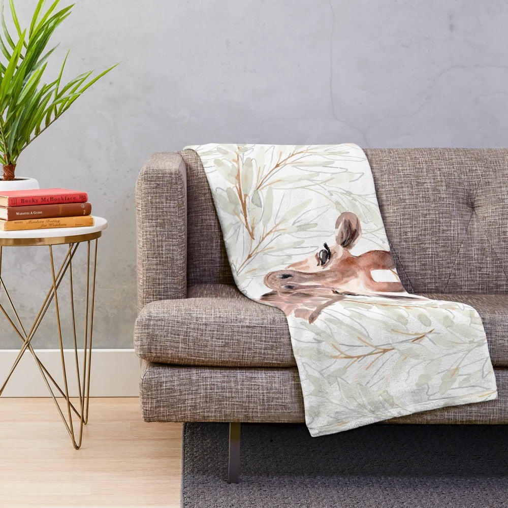 Watercolor Giraffe Plush Blanket